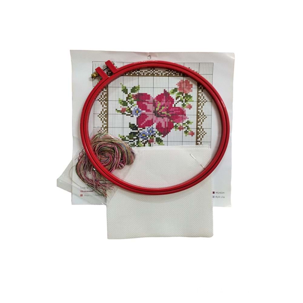 Tuva Kanaviçe Seti 24 cm - Pembe Zambak